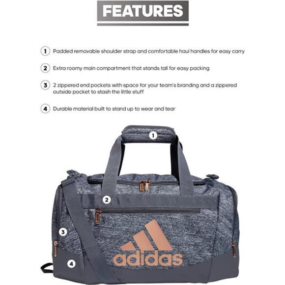 New Adidas Unisex Defender 4 Small Duffel Bag (Onix Grey/Rose Gold)‎ - Picture 2 of 6